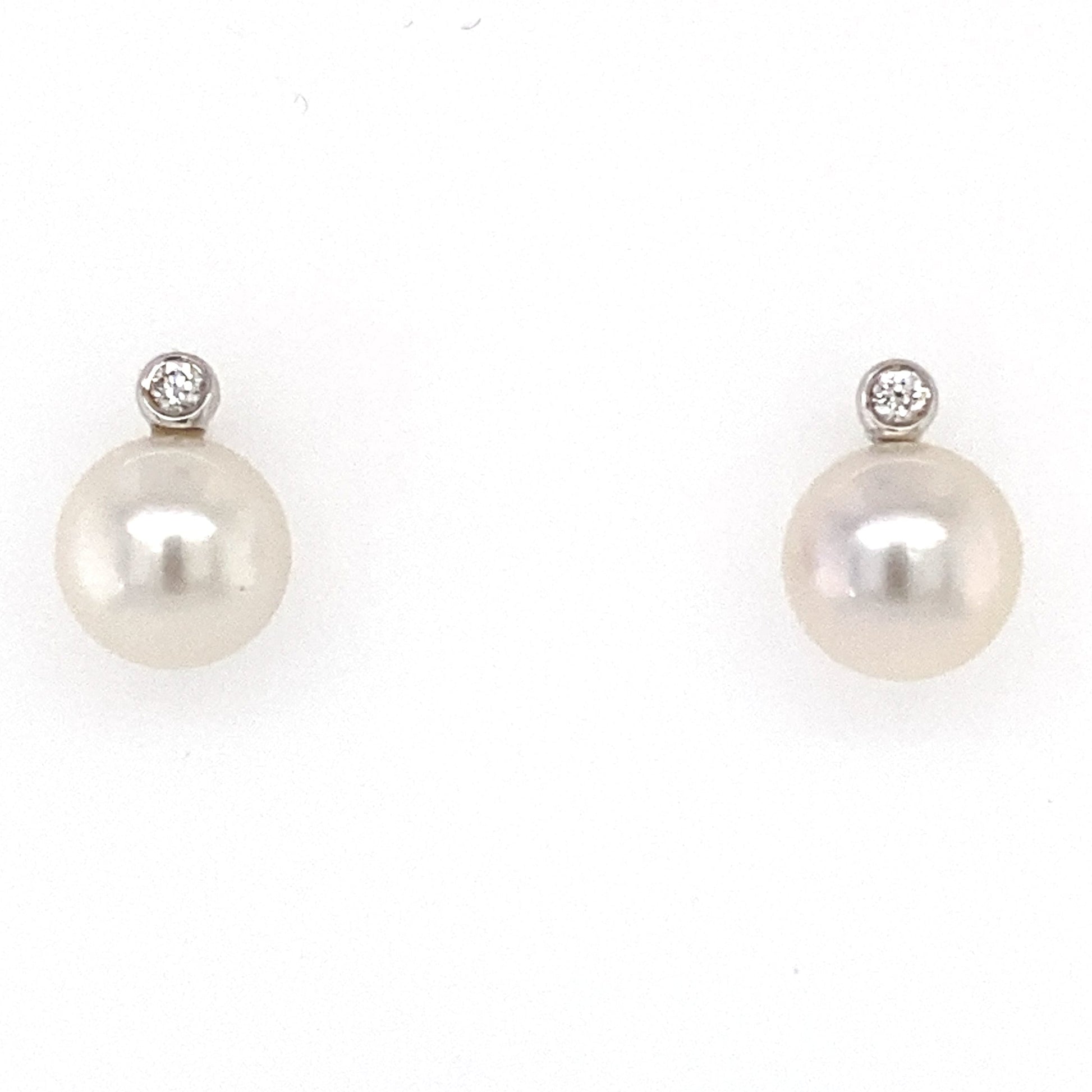 Akoya 8mm Pearl and Round Brilliant Cut Diamond Earrings Gardiner Brothers
