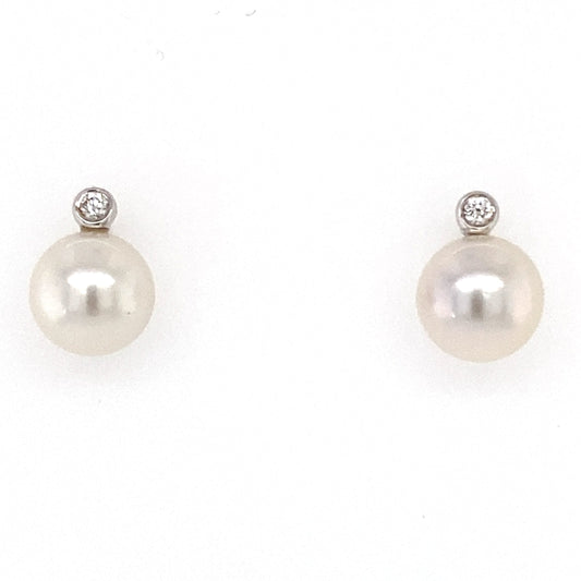 Akoya 8mm Pearl and Round Brilliant Cut Diamond Earrings Gardiner Brothers