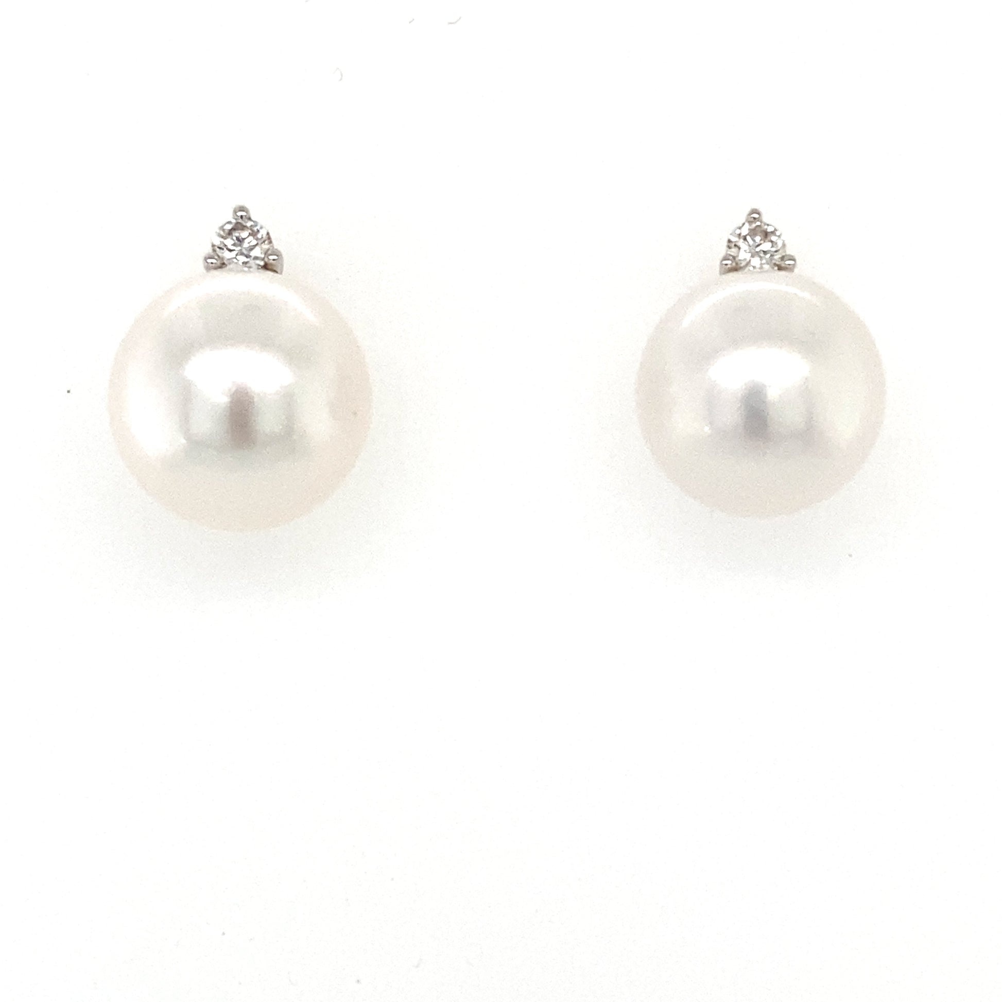 Akoya 12mm Pearl and Round Brilliant Cut Diamond Earrings Gardiner Brothers