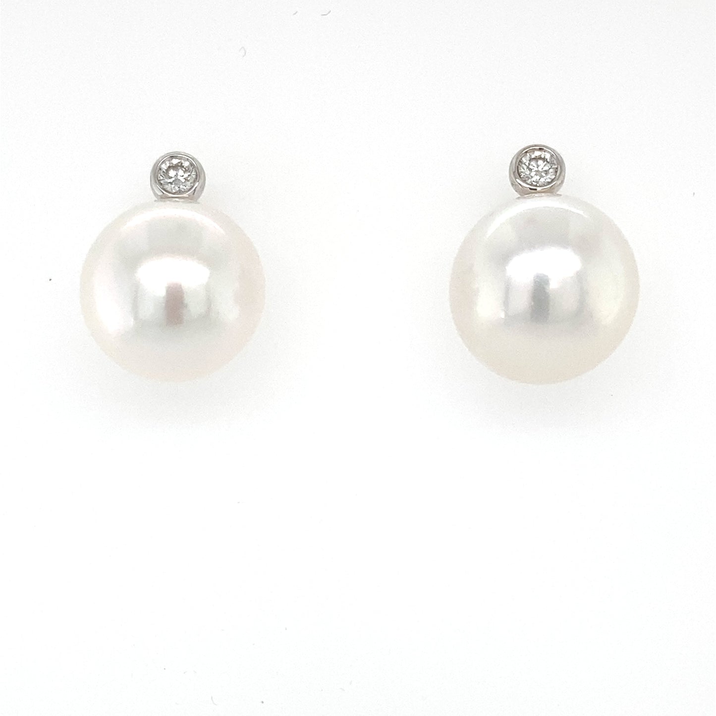 Akoya 12mm Pearl and Round Brilliant Cut Diamond Earrings Gardiner Brothers