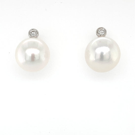 Akoya 12mm Pearl and Round Brilliant Cut Diamond Earrings Gardiner Brothers