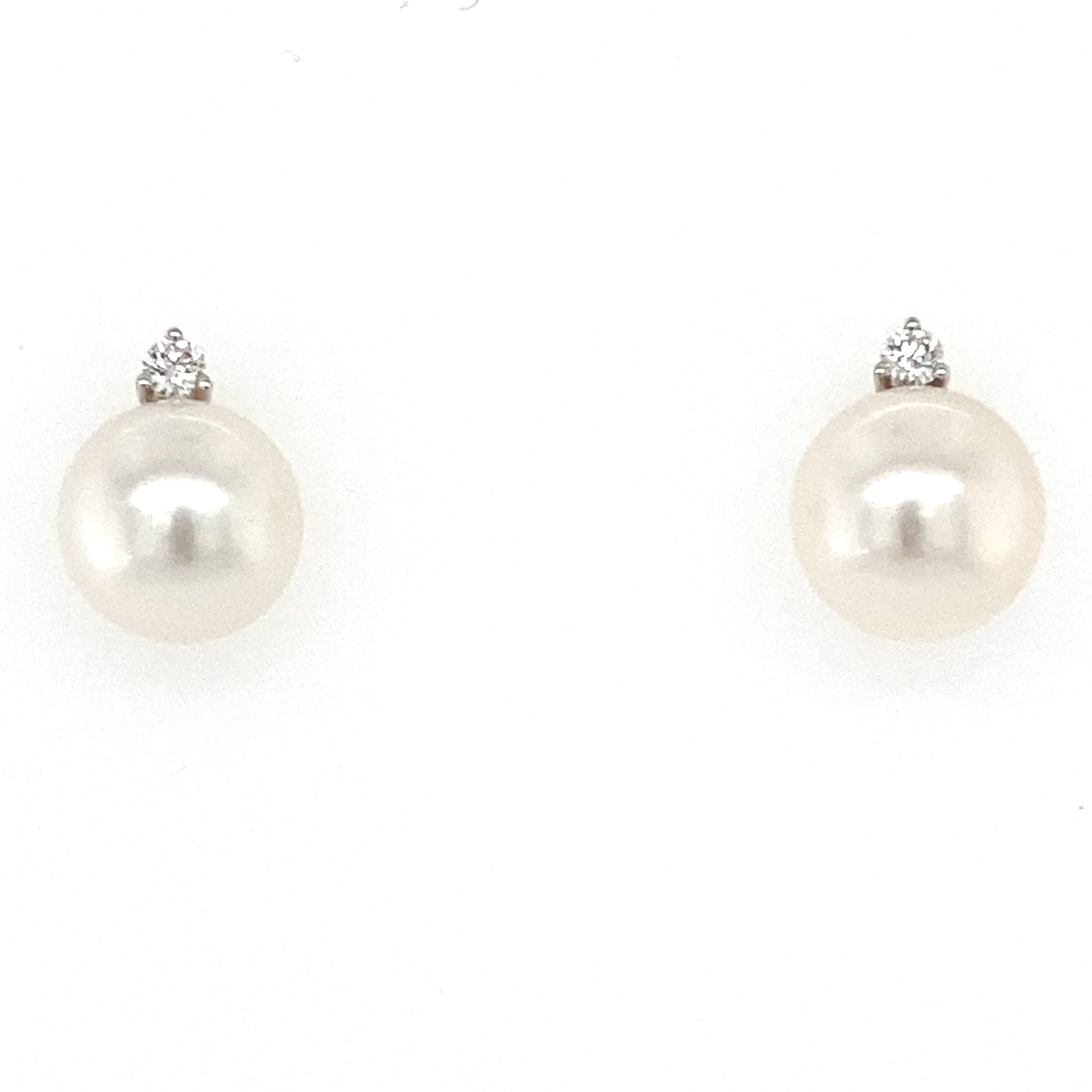 Akoya 8mm Pearl and Round Brilliant Cut Diamond Earrings Gardiner Brothers