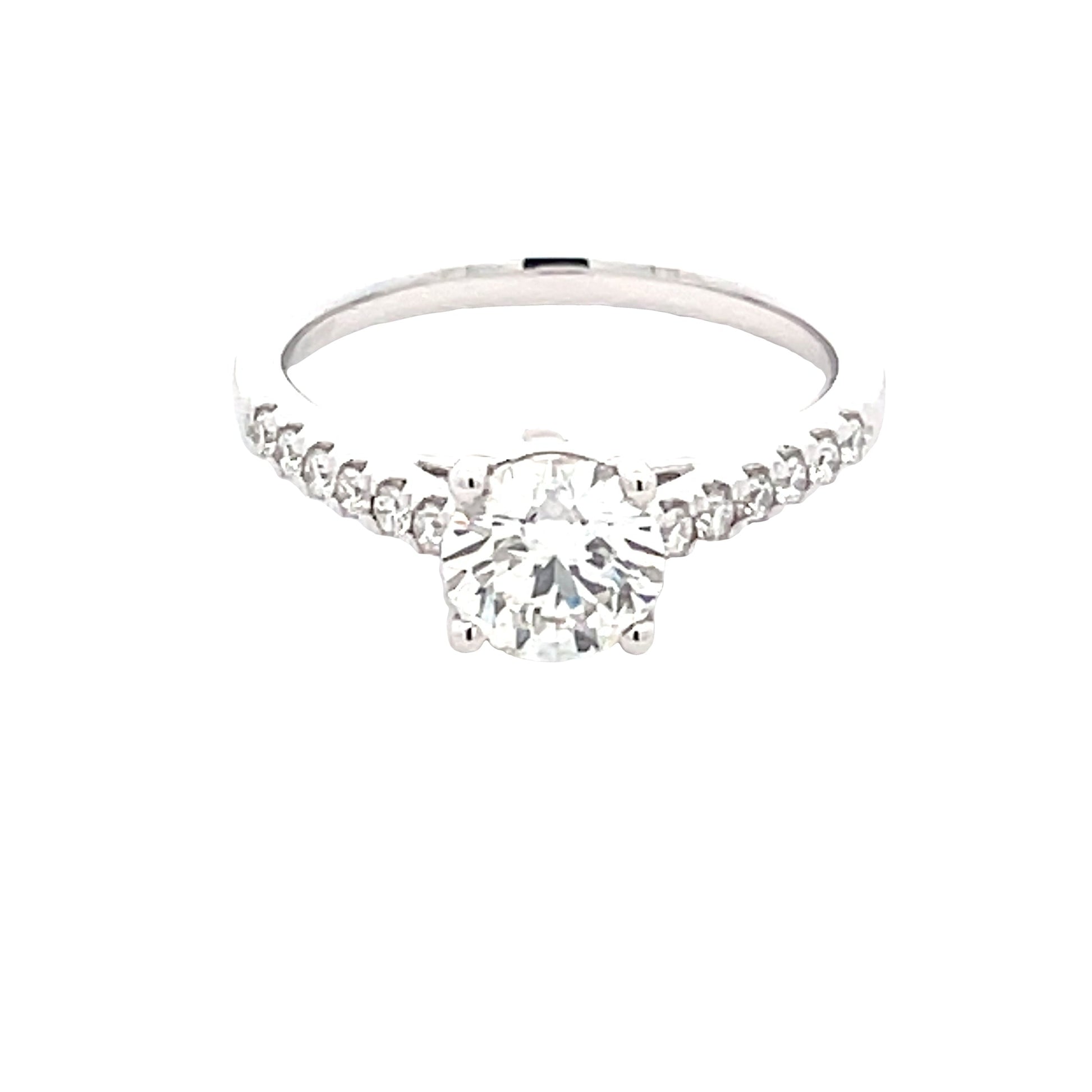 Platinum Round Brilliant Cut Diamond Solitaire with Diamond set Shoulders - 1.25cts Gardiner Brothers