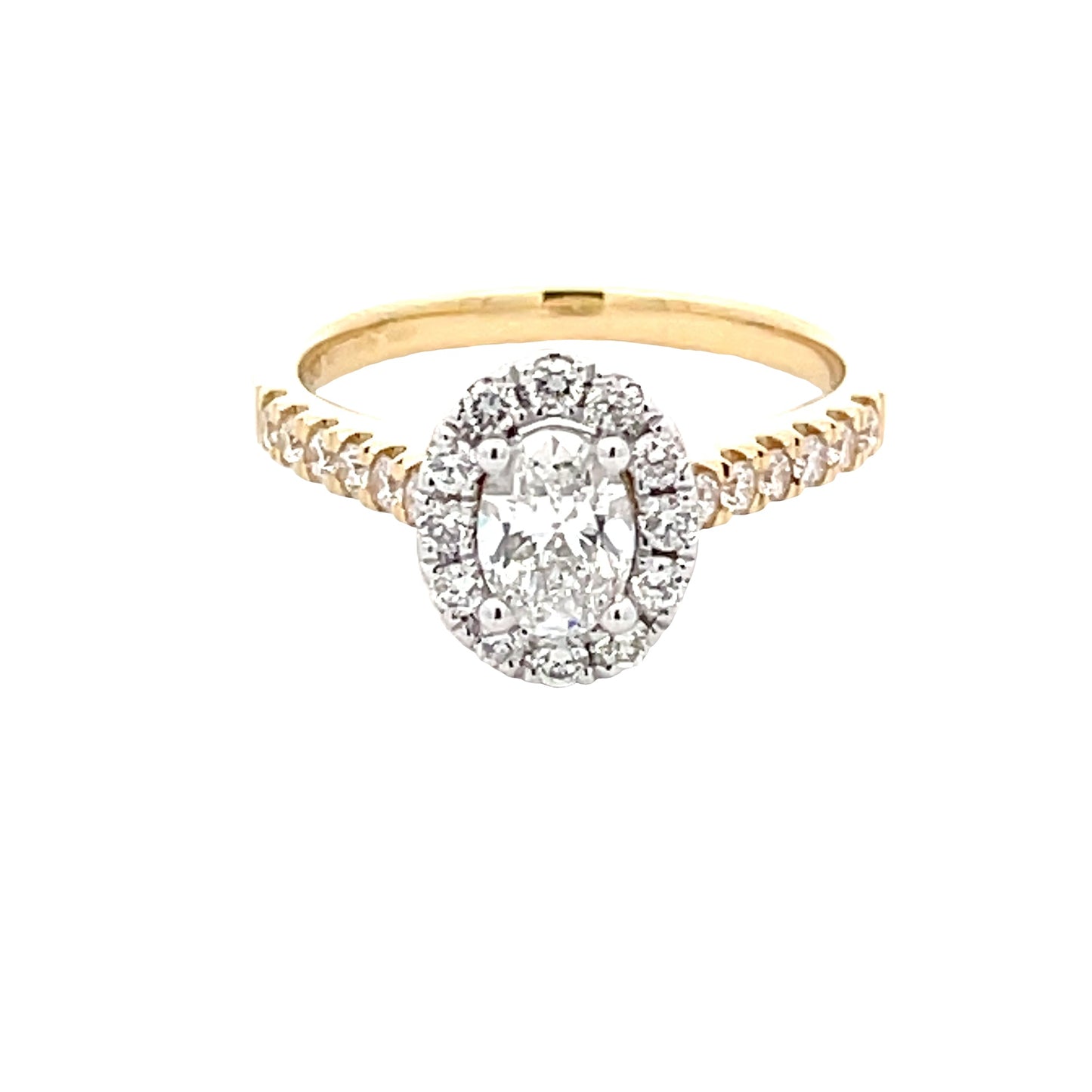 Yellow Gold Oval Shaped Diamond Halo Cluster Style Ring - 0.94cts Gardiner Brothers