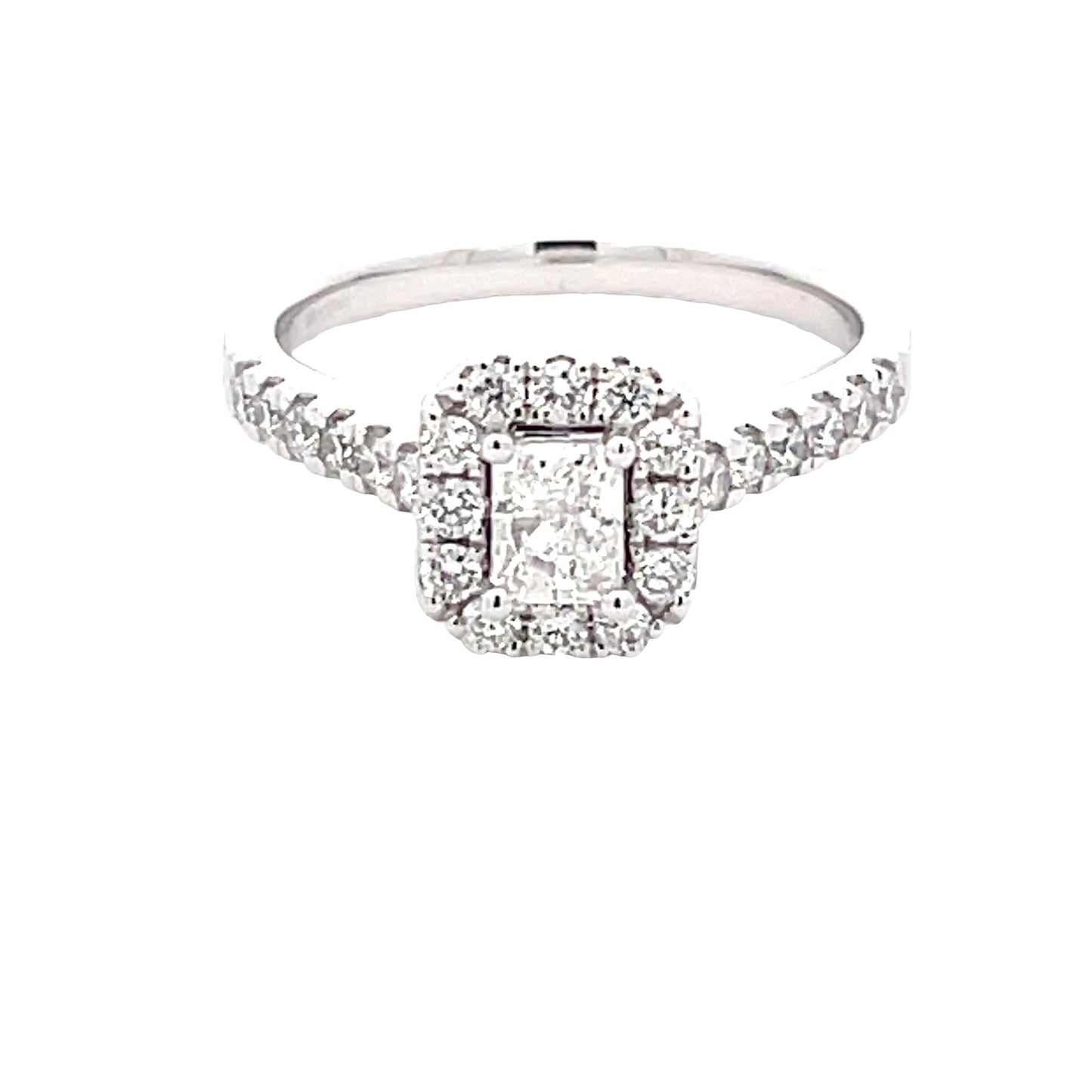 Platinum Radiant Cut Diamond Halo Cluster Style Ring - 0.84cts Gardiner Brothers