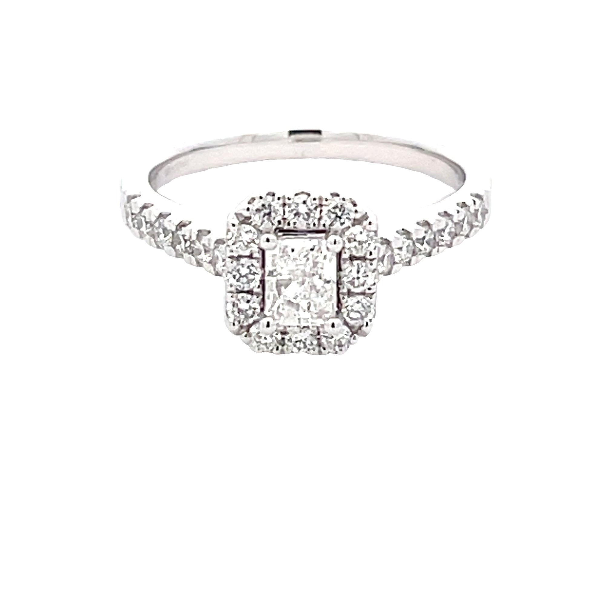 Platinum Radiant Cut Diamond Halo Cluster Style Ring - 0.84cts Gardiner Brothers