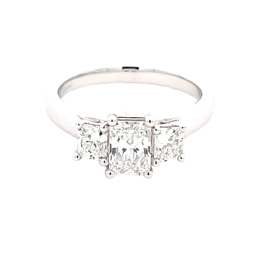 Platinum Radiant Cut Diamond 3 Stone ring - 1.34cts Gardiner Brothers
