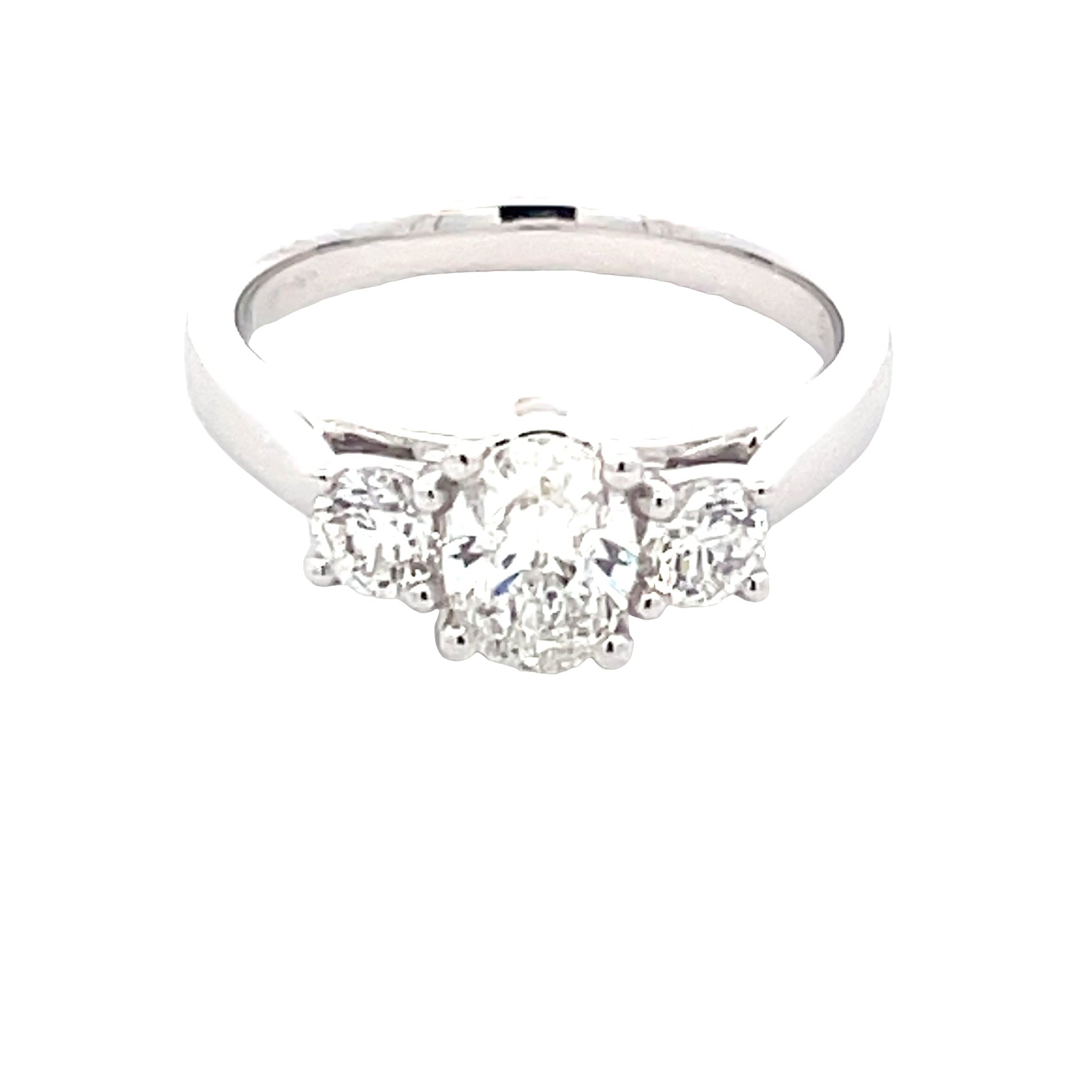 Platinum Oval and round brilliant cut diamond 3 stone ring - 1.10cts Gardiner Brothers