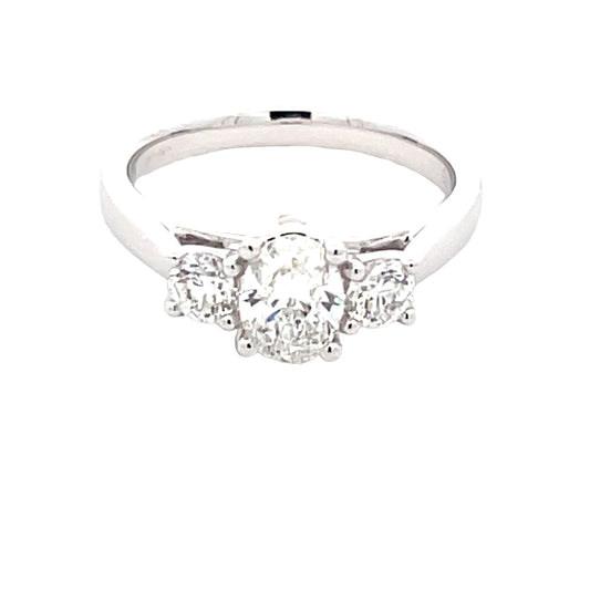 Platinum Oval and round brilliant cut diamond 3 stone ring - 1.10cts Gardiner Brothers