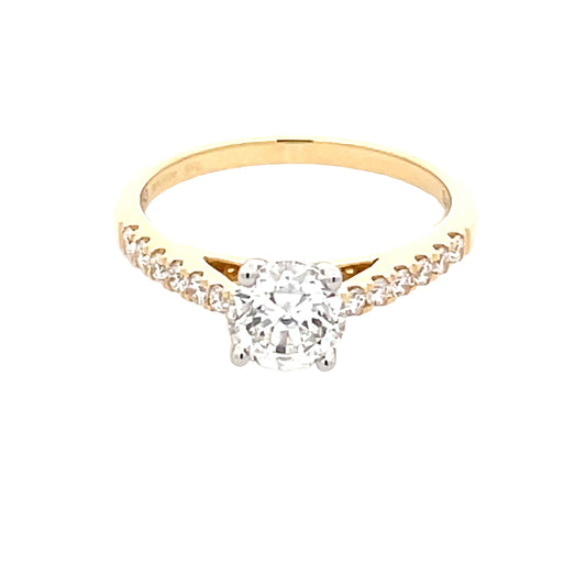 Yellow Gold Round Brilliant cut diamond solitaire with diamond set shoulders - 1.15cts Gardiner Brothers