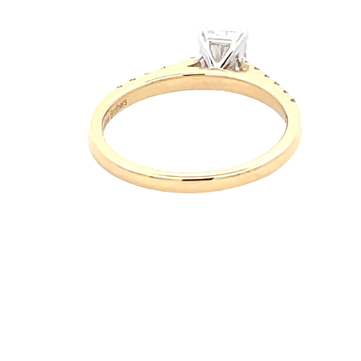 Yellow Gold Radiant Cut Diamond Solitaire Ring with diamond set shoulders - 0.98cts Gardiner Brothers