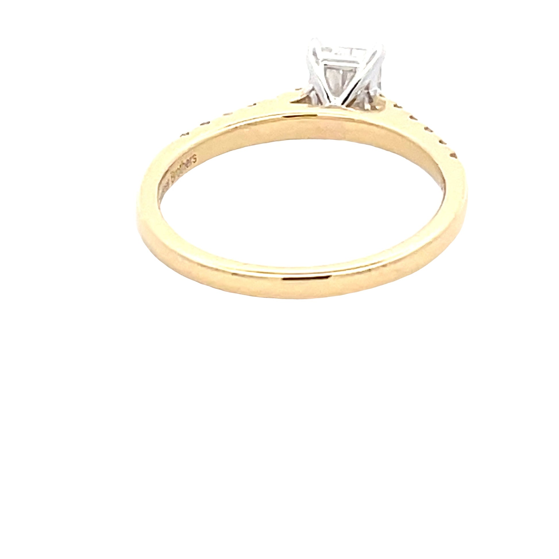 Yellow Gold Radiant Cut Diamond Solitaire Ring with diamond set shoulders - 0.98cts Gardiner Brothers