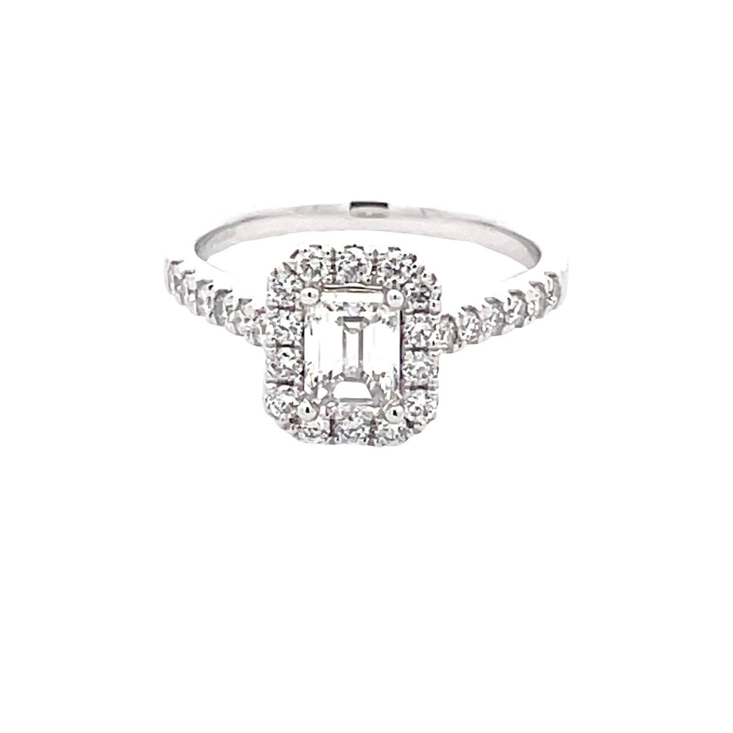 Platinum Emerald Cut Halo Cluster Style Diamond Ring - 1.20cts Gardiner Brothers