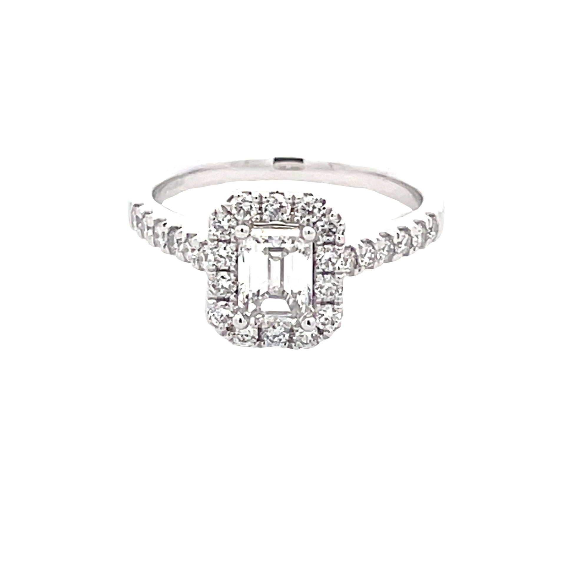 Platinum Emerald Cut Halo Cluster Style Diamond Ring - 1.20cts Gardiner Brothers