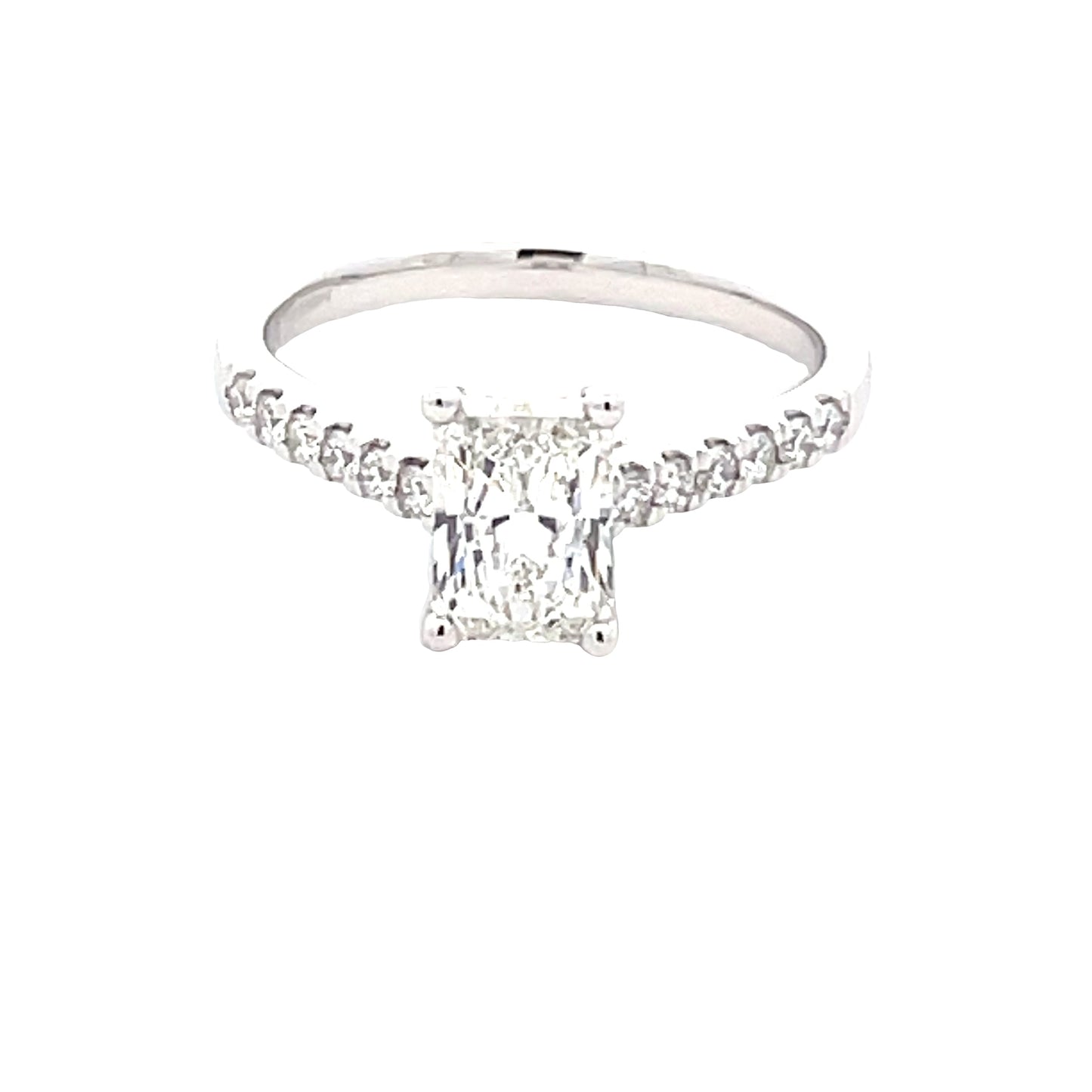 Platinum Radiant Cut Diamond Solitaire Ring with diamond set shoulders - 1.28cts Gardiner Brothers