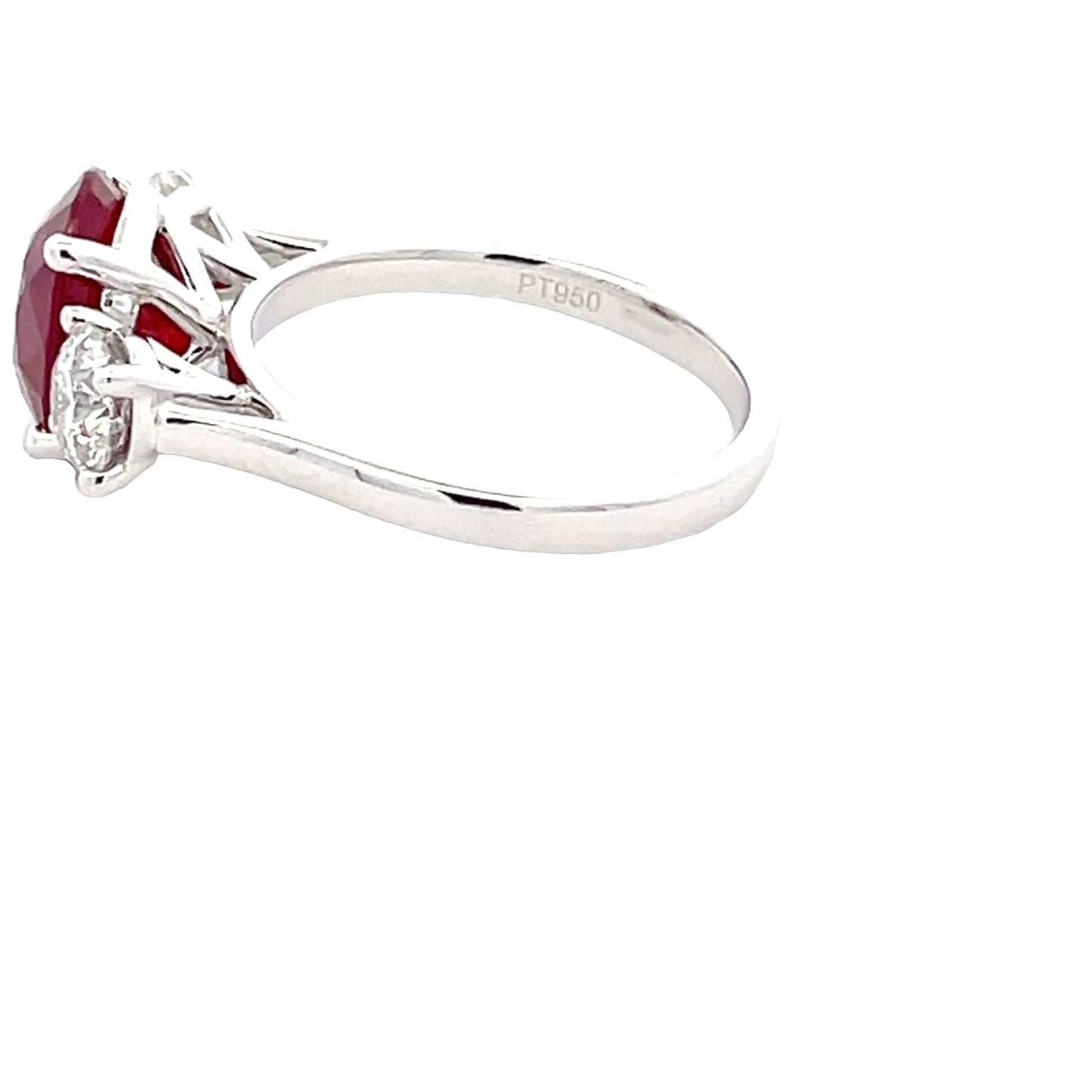 Oval Shaped Ruby and round brilliant cut diamond 3 stone ring  Gardiner Brothers   