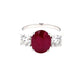 Oval Shaped Ruby and round brilliant cut diamond 3 stone ring  Gardiner Brothers   