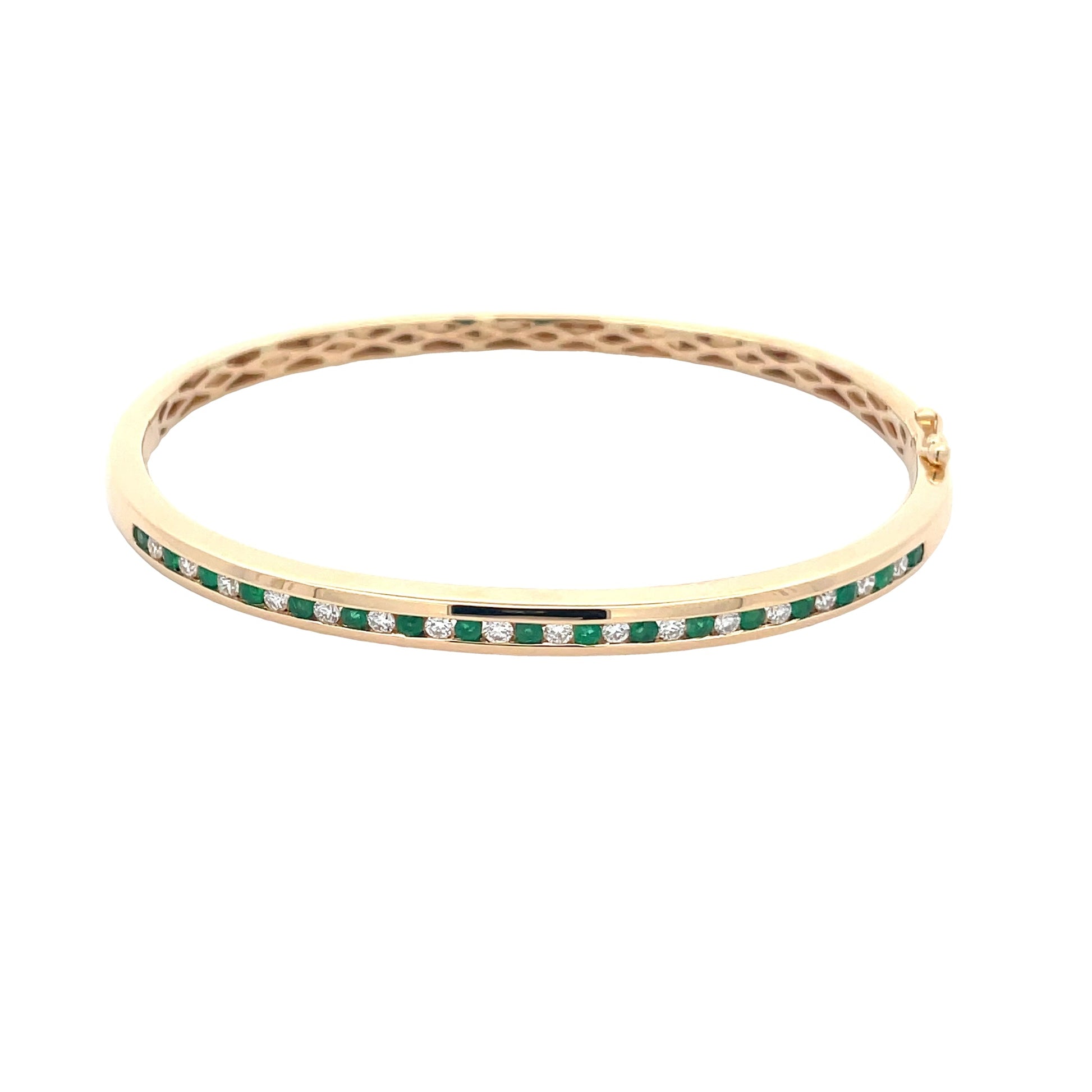 Round Emerald and Round Brilliant Cut Diamond Set Bangle  Gardiner Brothers   