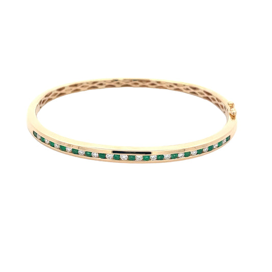 Round Emerald and Round Brilliant Cut Diamond Set Bangle  Gardiner Brothers   