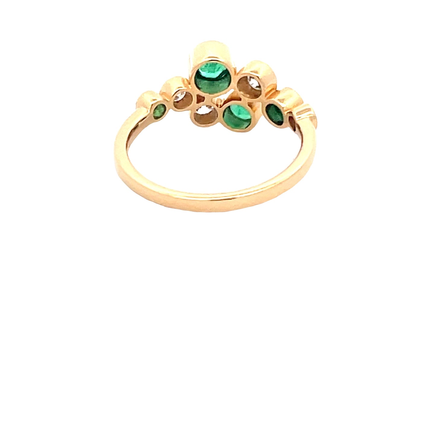 Round Emerald and round brilliant cut diamond bubble style ring  Gardiner Brothers   