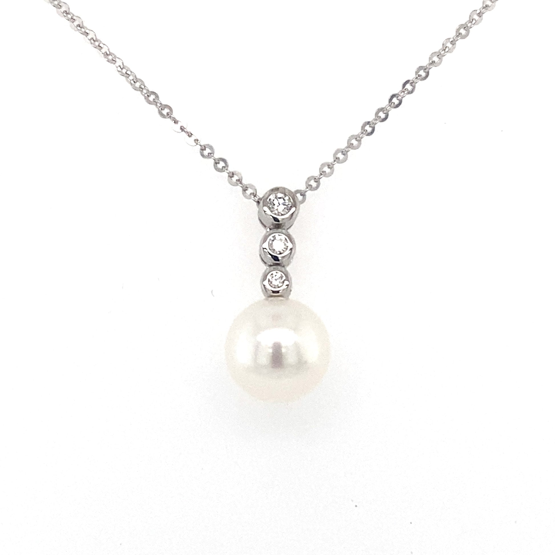 White Gold Pearl and Diamond Drop Pendant  Gardiner Brothers   