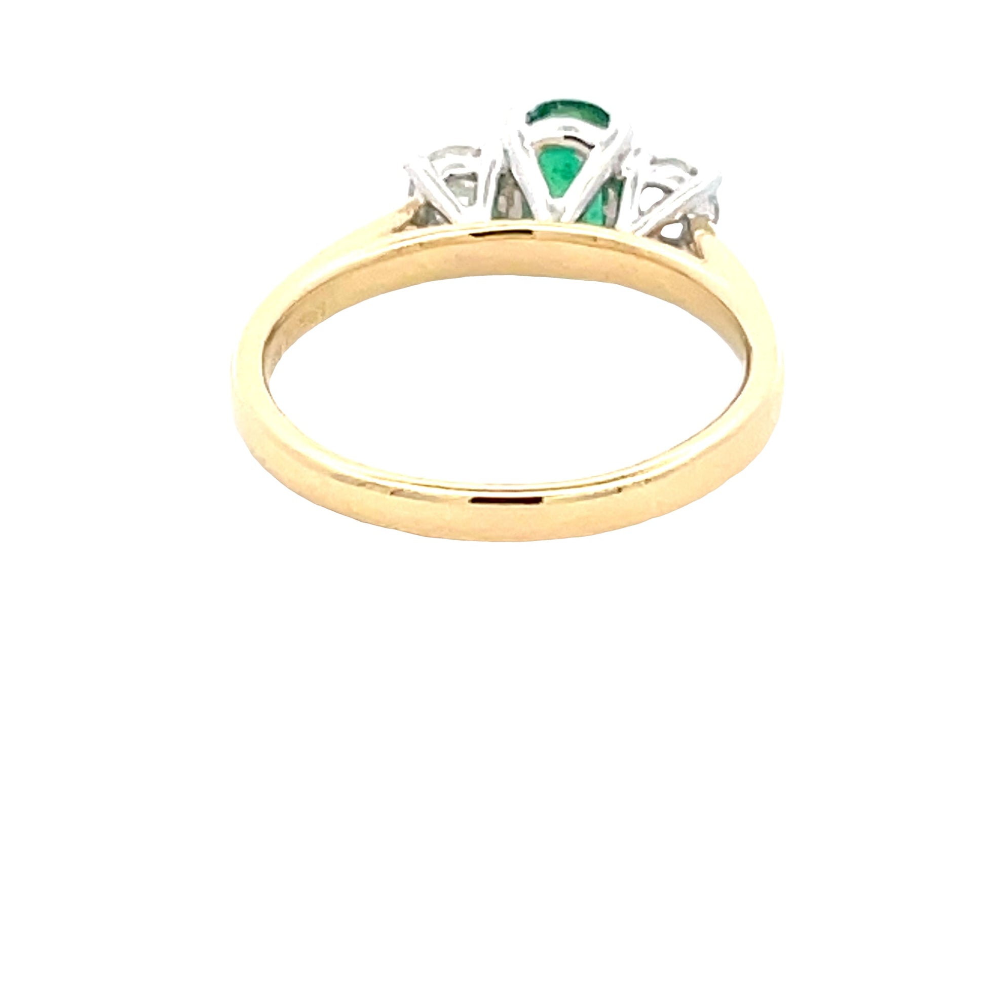 Oval Emerald and round brilliant cut diamond 3 stone ring  gardiner-brothers   