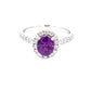 Purple Sapphire and round brilliant cut diamond halo cluster ring  Gardiner Brothers   