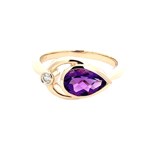 Pear Shaped Amethyst and round brilliant cut diamond dress ring  Gardiner Brothers   