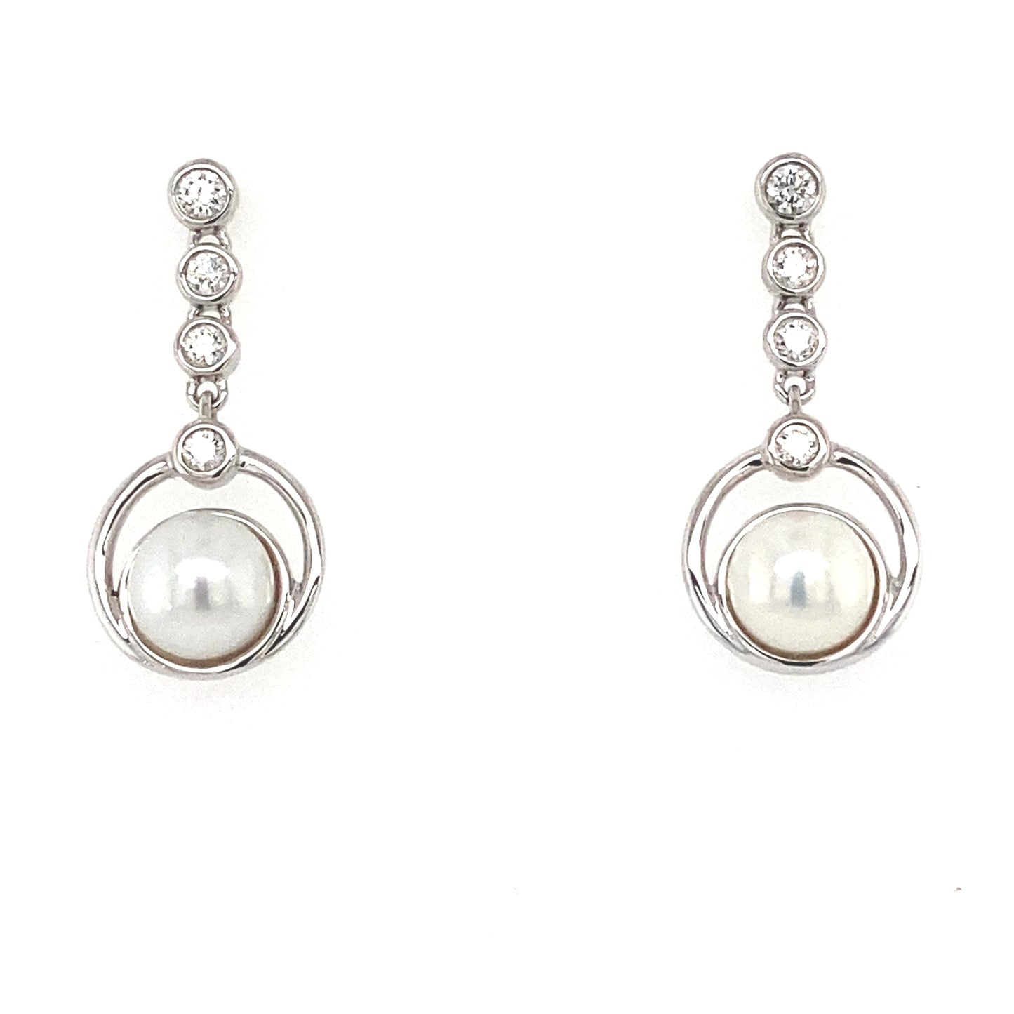 White Gold Fancy Diamond Drop Pearl Earrings  Gardiner Brothers   