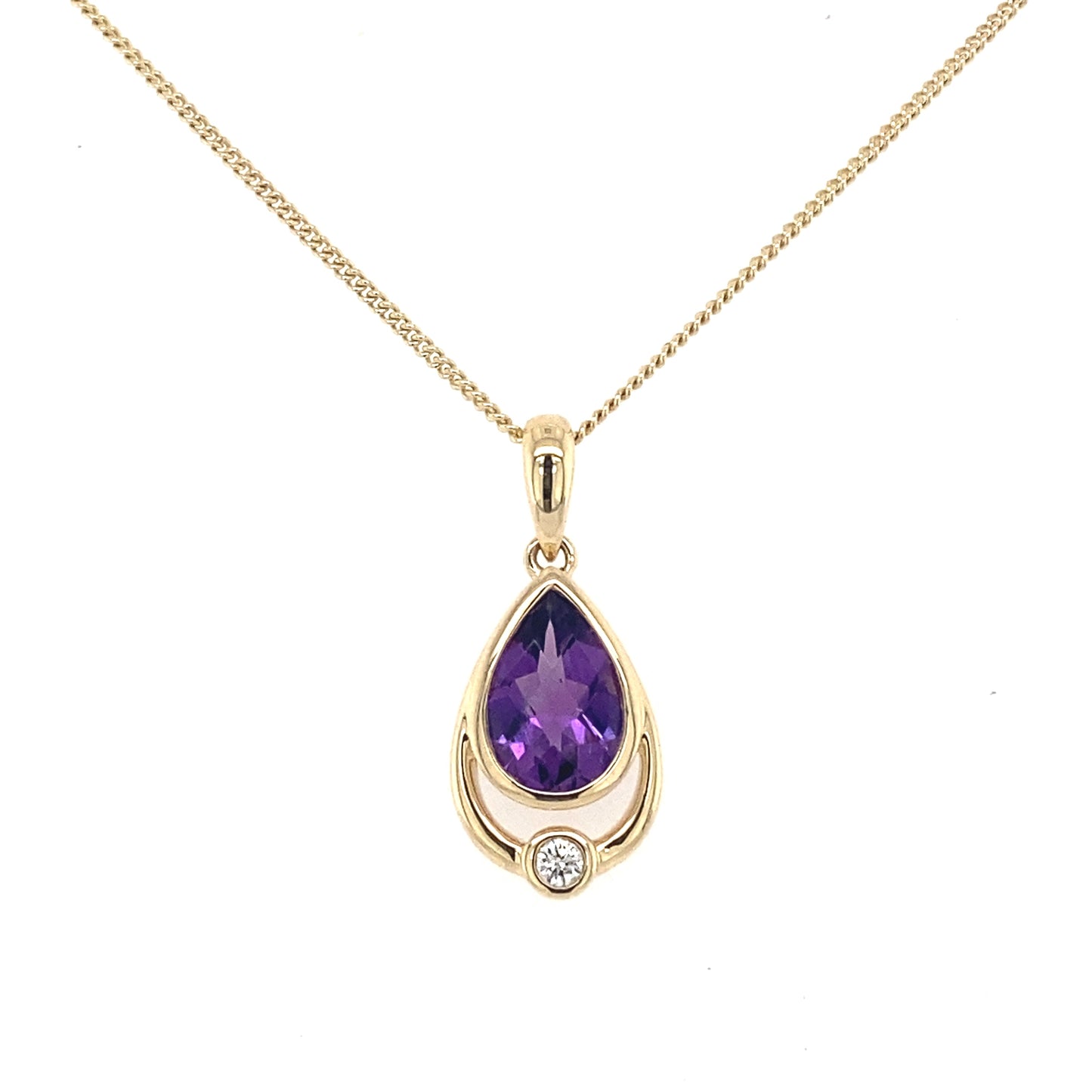 Amethyst and Diamond Fancy Style Drop Pendant  Gardiner Brothers   