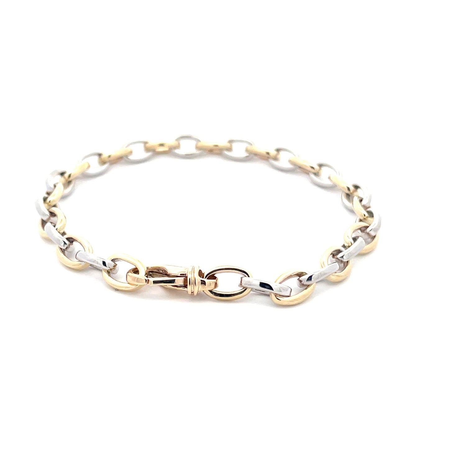 Yellow and white gold solid oval link bracelet  Gardiner Brothers   