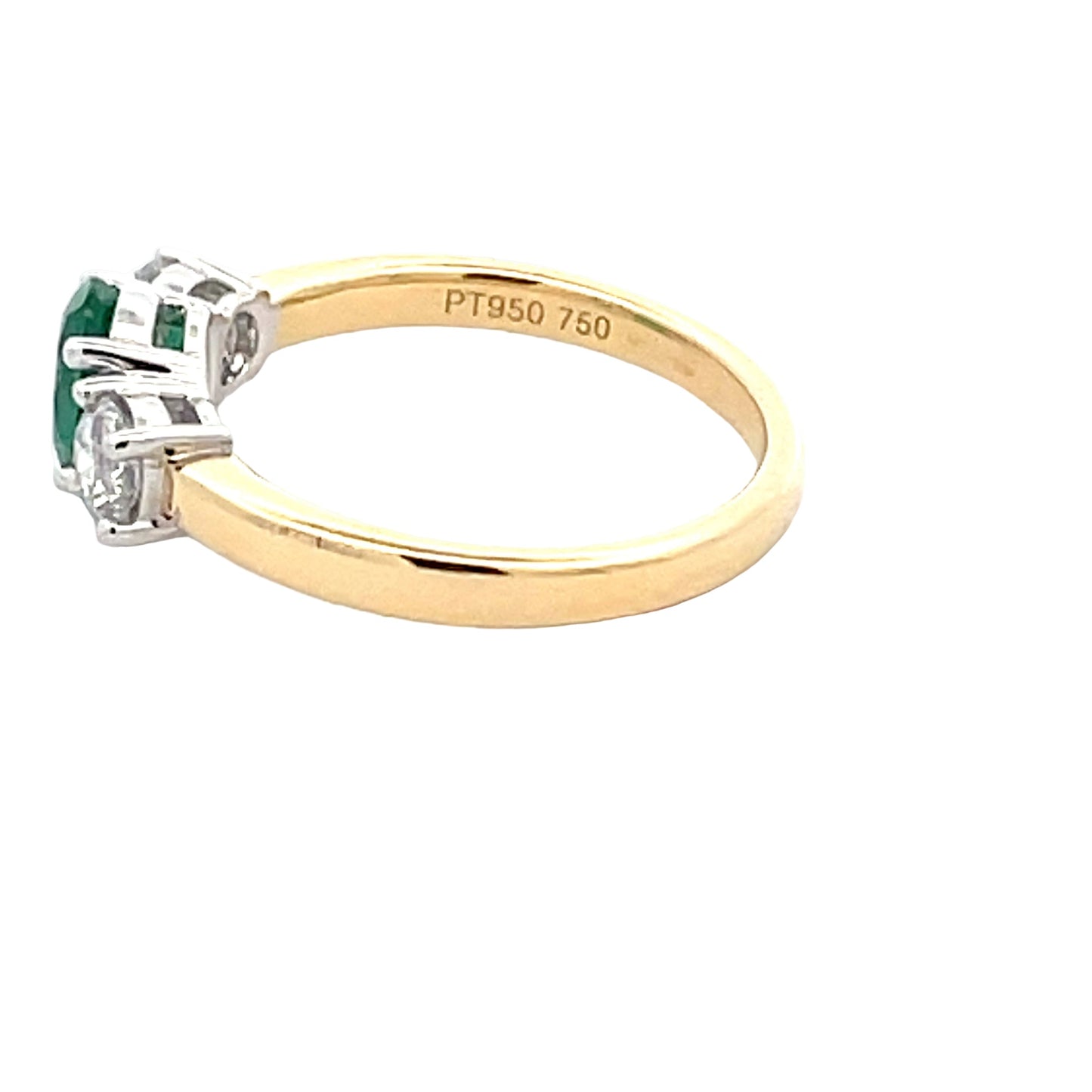 Oval Emerald and round brilliant cut diamond 3 stone ring  Gardiner Brothers   