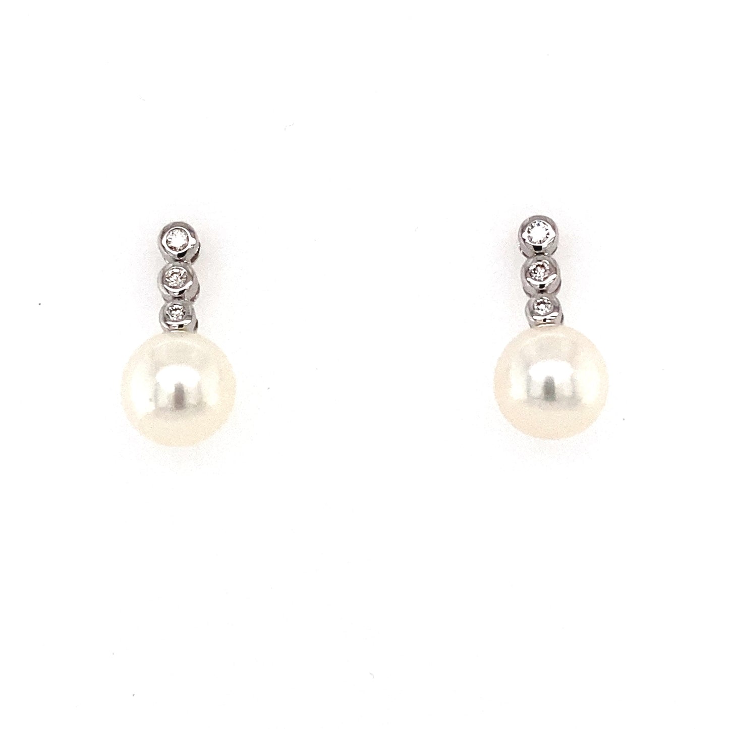 White Gold 3 Diamond Pearl Drop Earrings  Gardiner Brothers   