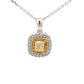 Cushion shaped yellow diamond halo cluster style pendant  Gardiner Brothers   