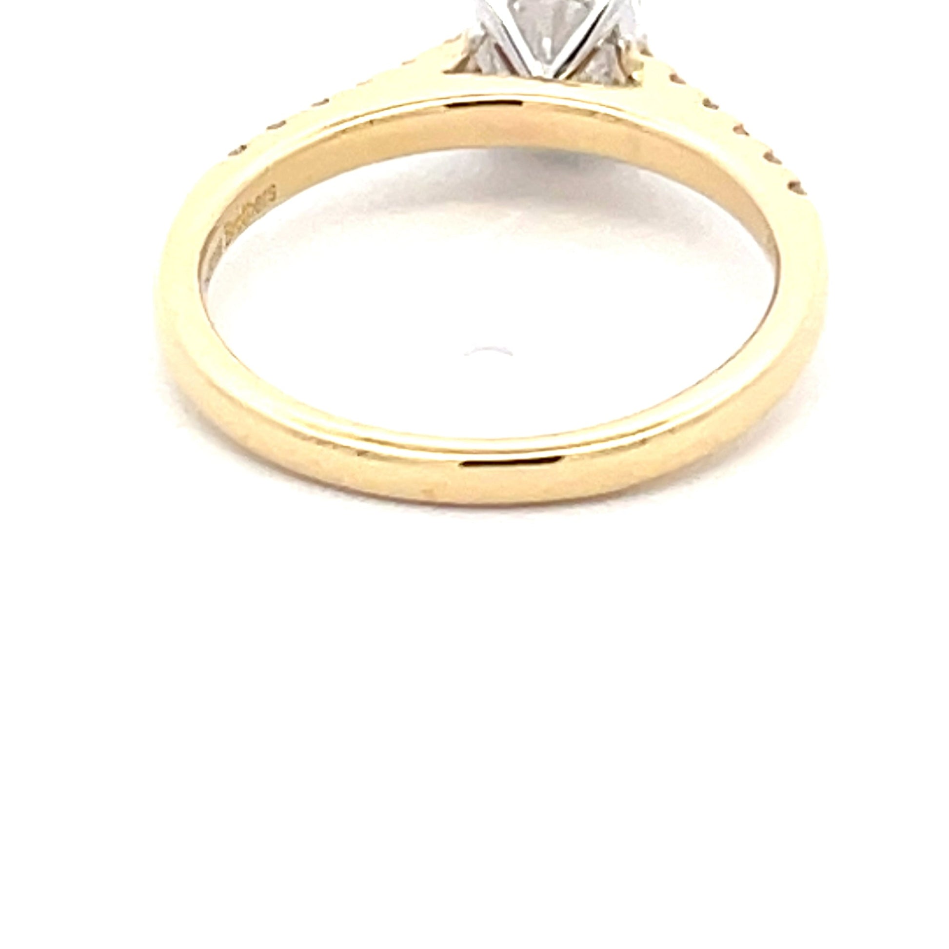 Yellow Gold Oval Shaped Diamond Solitaire Ring with round brilliant cut diamond set shoulders - 1.28cts Gardiner Brothers