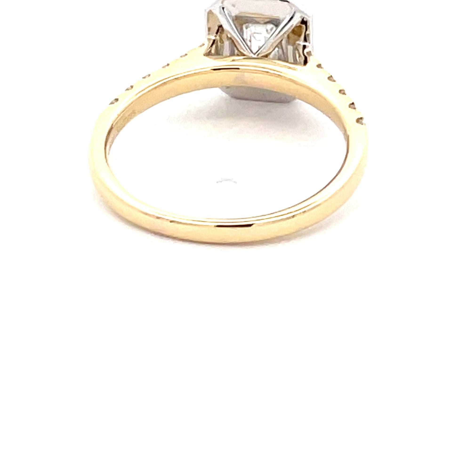 Yellow Gold Emerald cut diamond halo cluster style ring - 1.22cts Gardiner Brothers