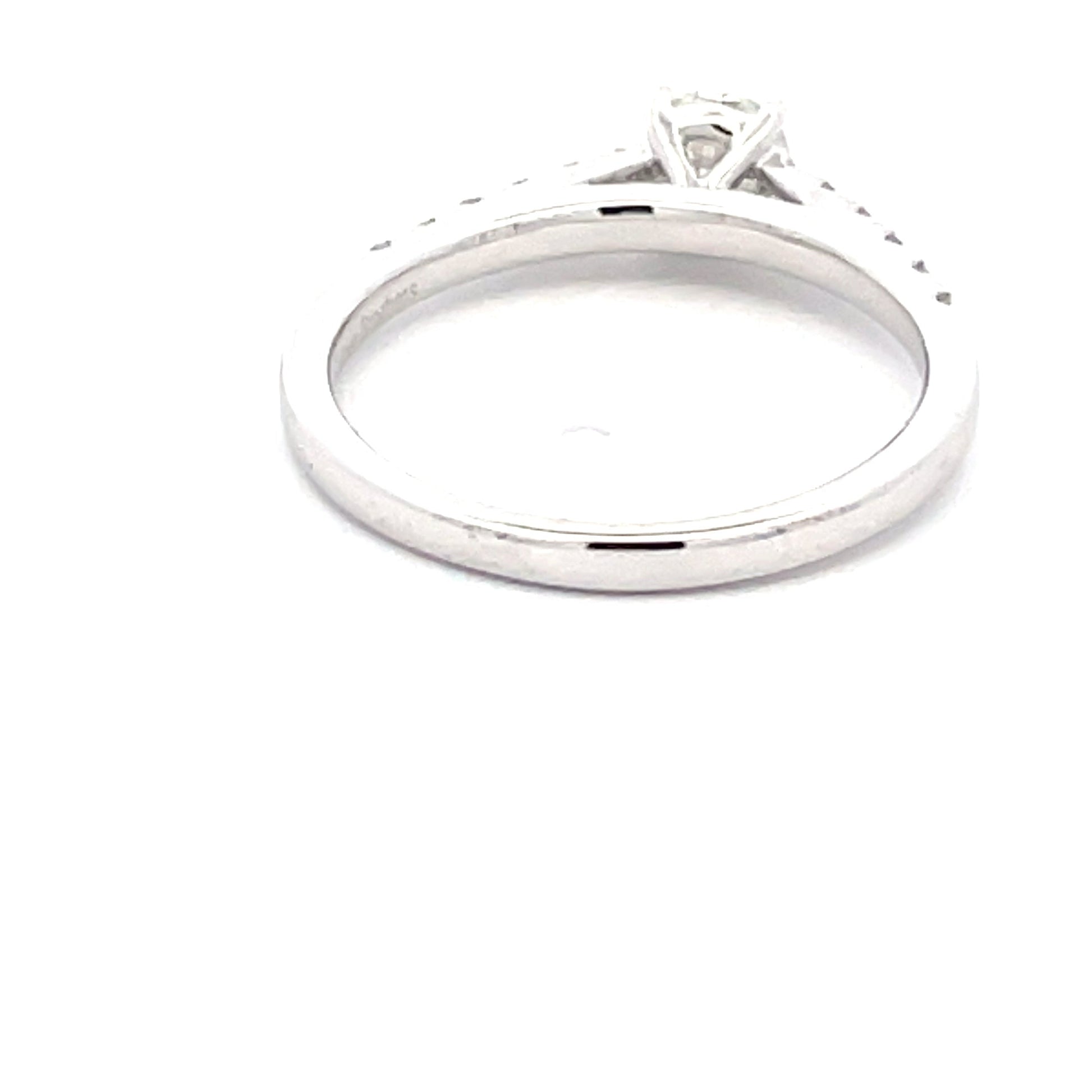 Platinum Round Brilliant Cut Diamond Solitaire Ring with diamond set shoulders -0.65cts Gardiner Brothers