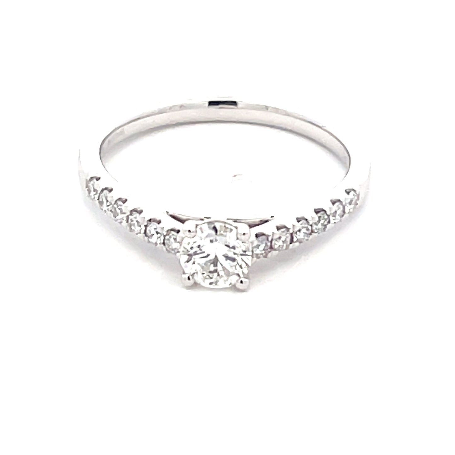 Platinum Round Brilliant Cut Diamond Solitaire Ring with diamond set shoulders -0.65cts Gardiner Brothers