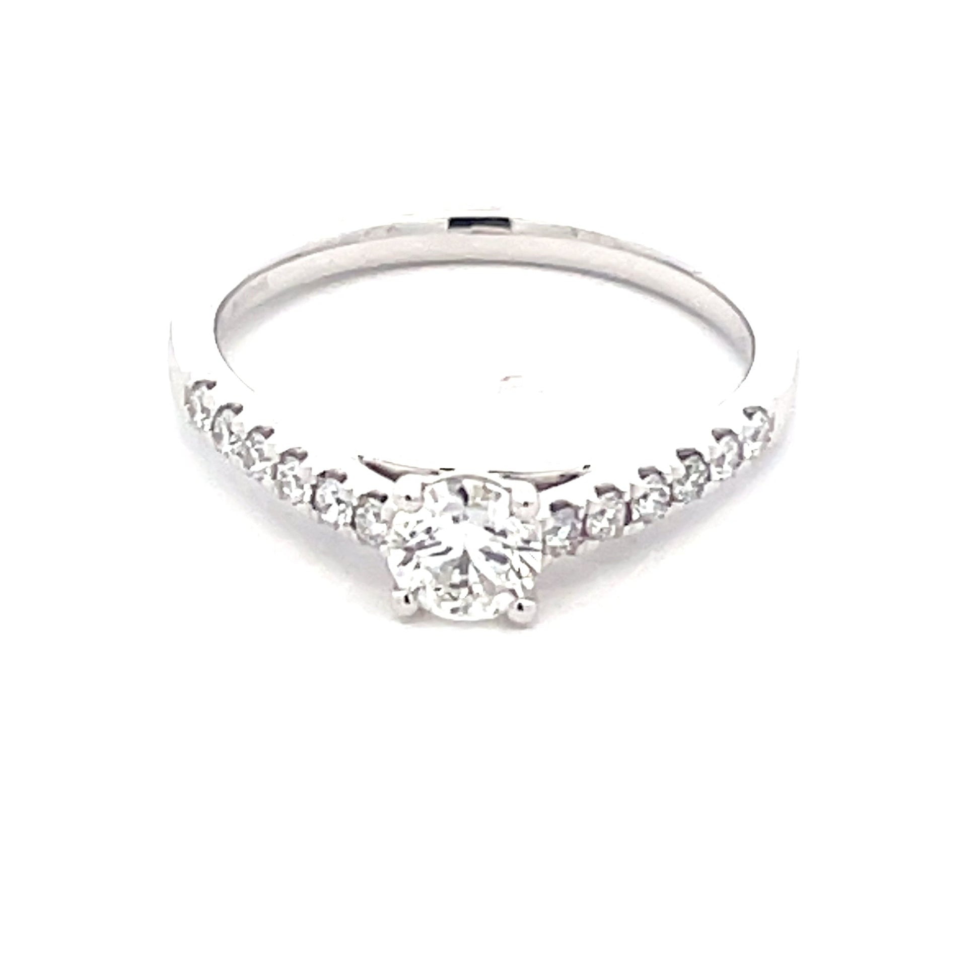 Platinum Round Brilliant Cut Diamond Solitaire Ring with diamond set shoulders -0.65cts Gardiner Brothers
