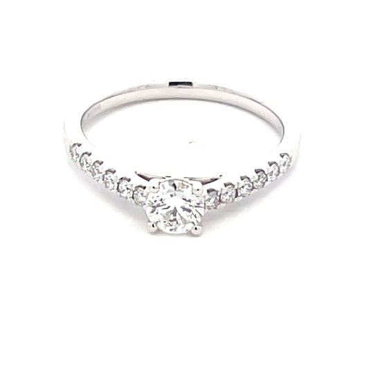 Platinum Round Brilliant Cut Diamond Solitaire Ring with diamond set shoulders -0.65cts Gardiner Brothers