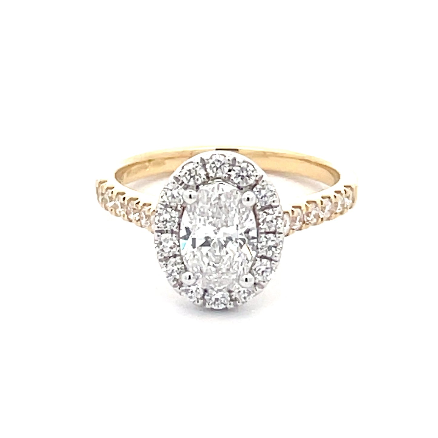 Yellow Gold Oval Shaped diamond halo cluster style ring - 1.46cts Gardiner Brothers