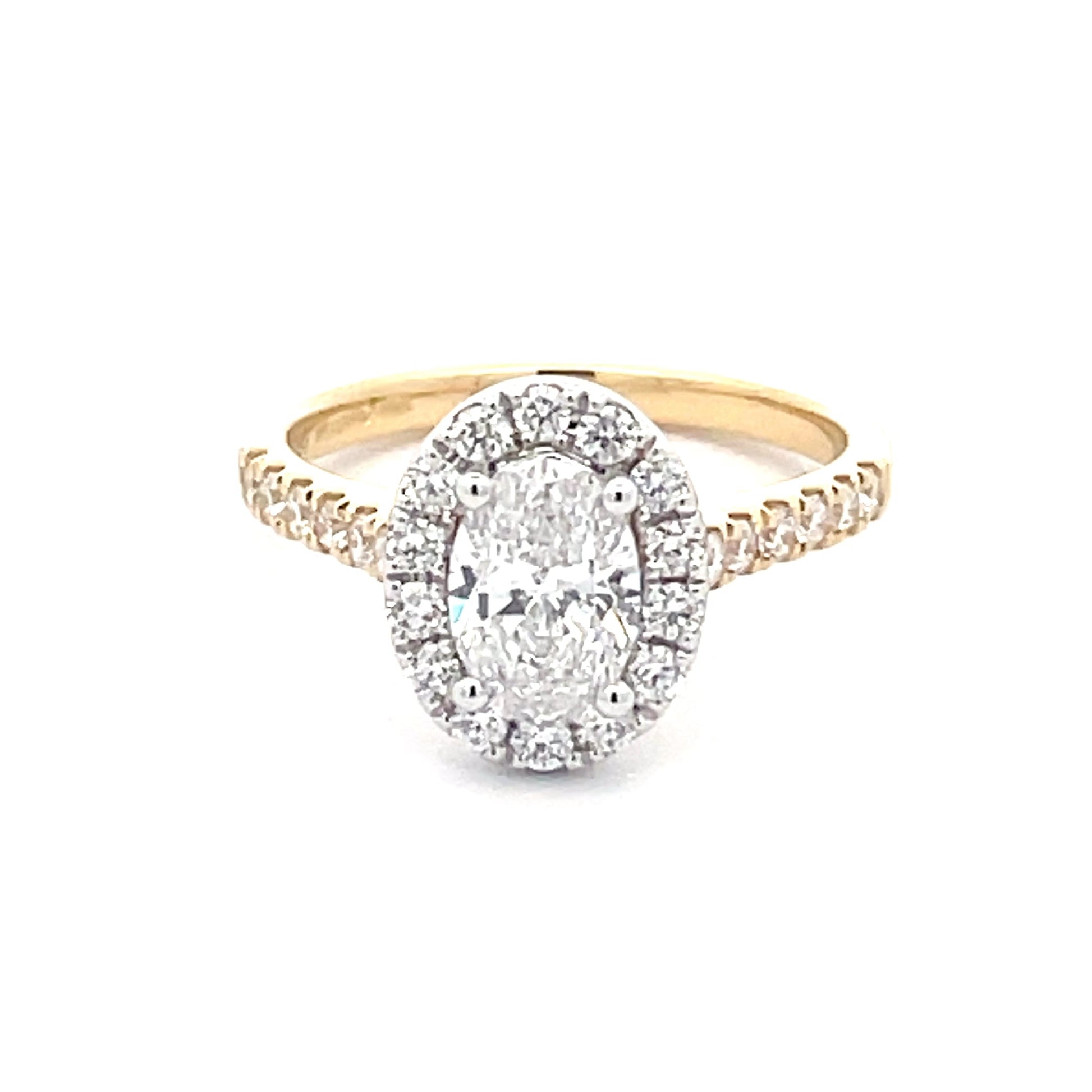 Yellow Gold Oval Shaped diamond halo cluster style ring - 1.46cts Gardiner Brothers