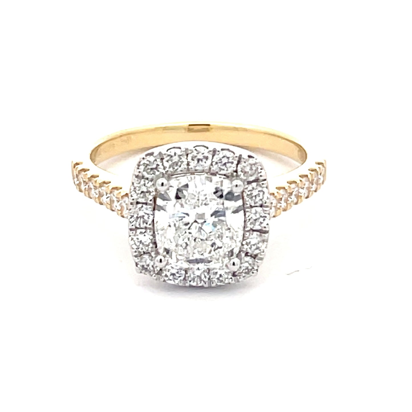 Yellow Gold Cushion Shaped Diamond Halo Cluster Style Ring - 2.07cts Gardiner Brothers