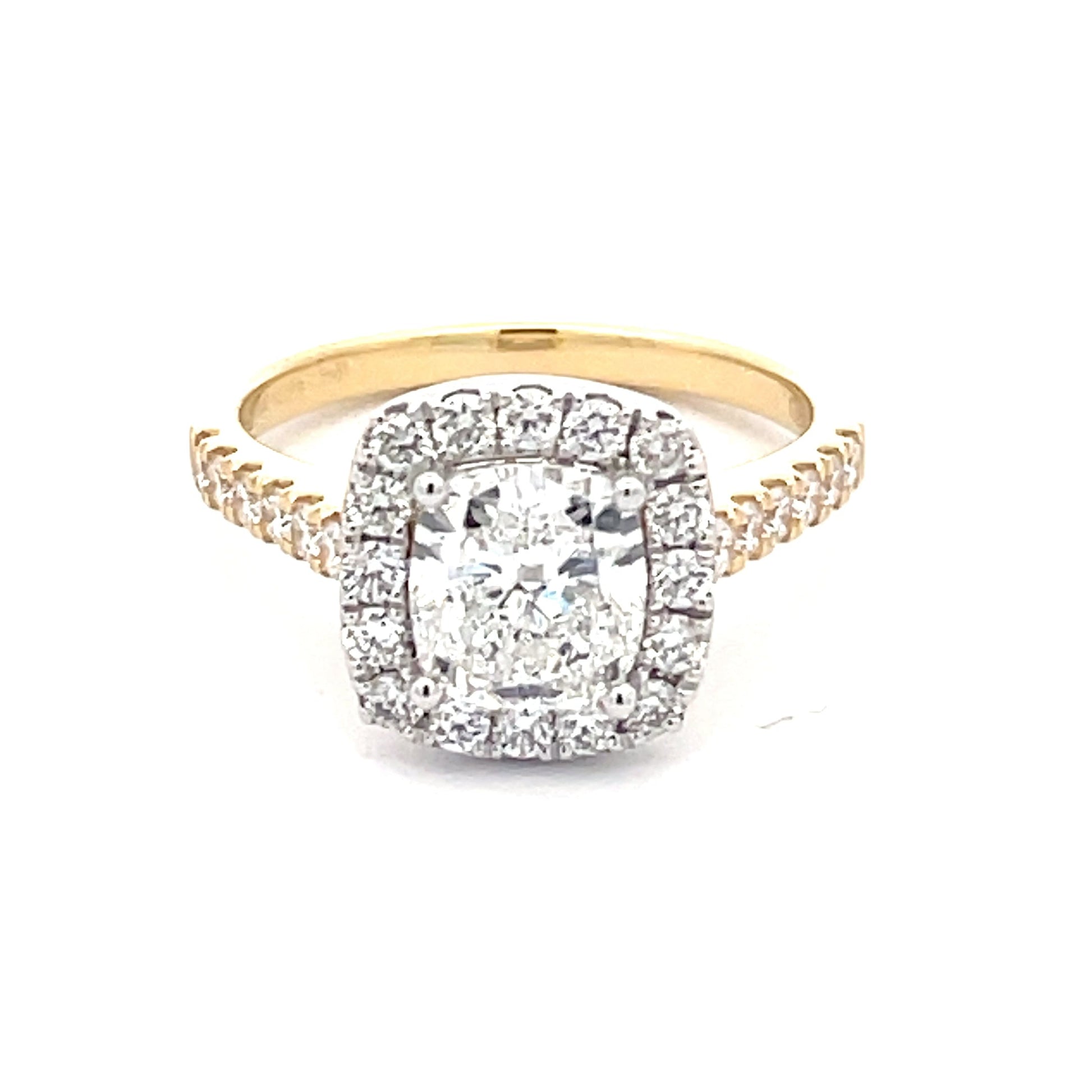 Yellow Gold Cushion Shaped Diamond Halo Cluster Style Ring - 2.07cts Gardiner Brothers