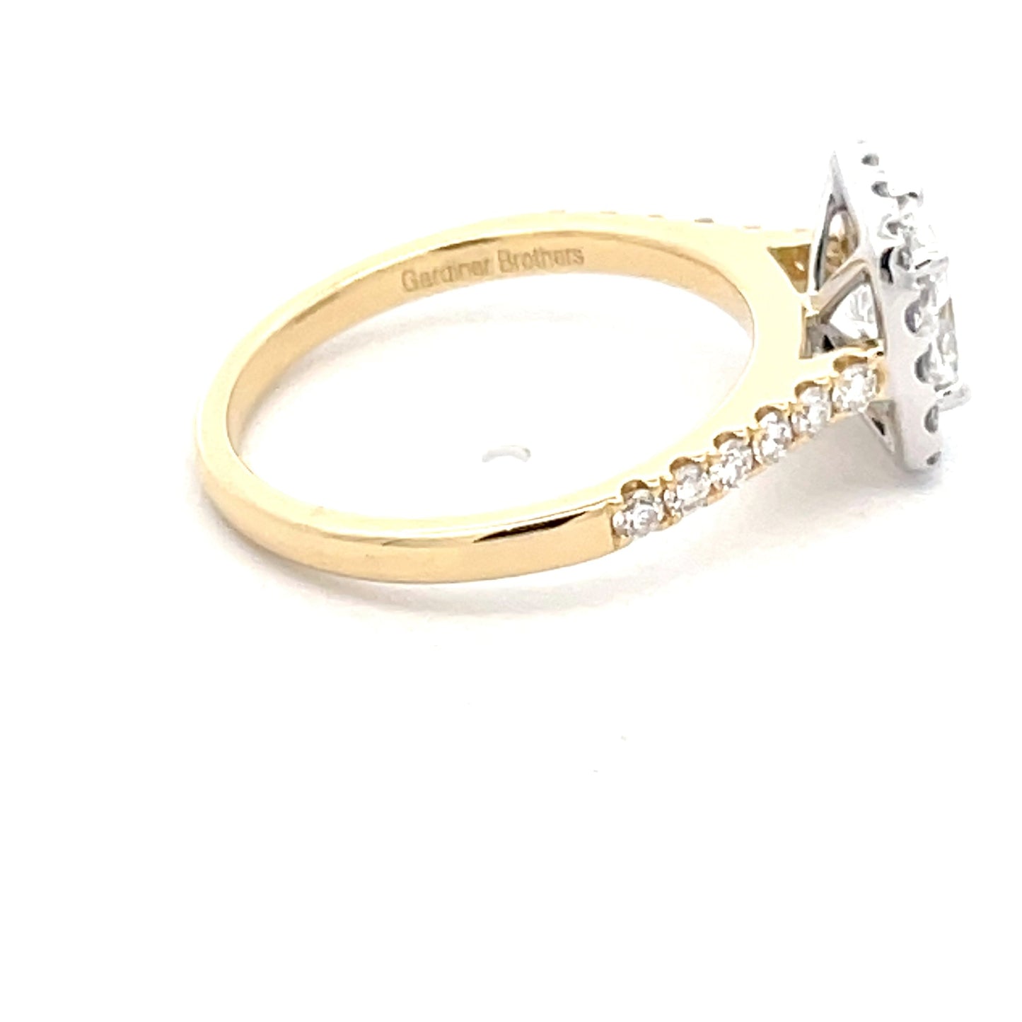 Yellow Gold Cushion shaped diamond halo cluster style ring - 1.24cts Gardiner Brothers