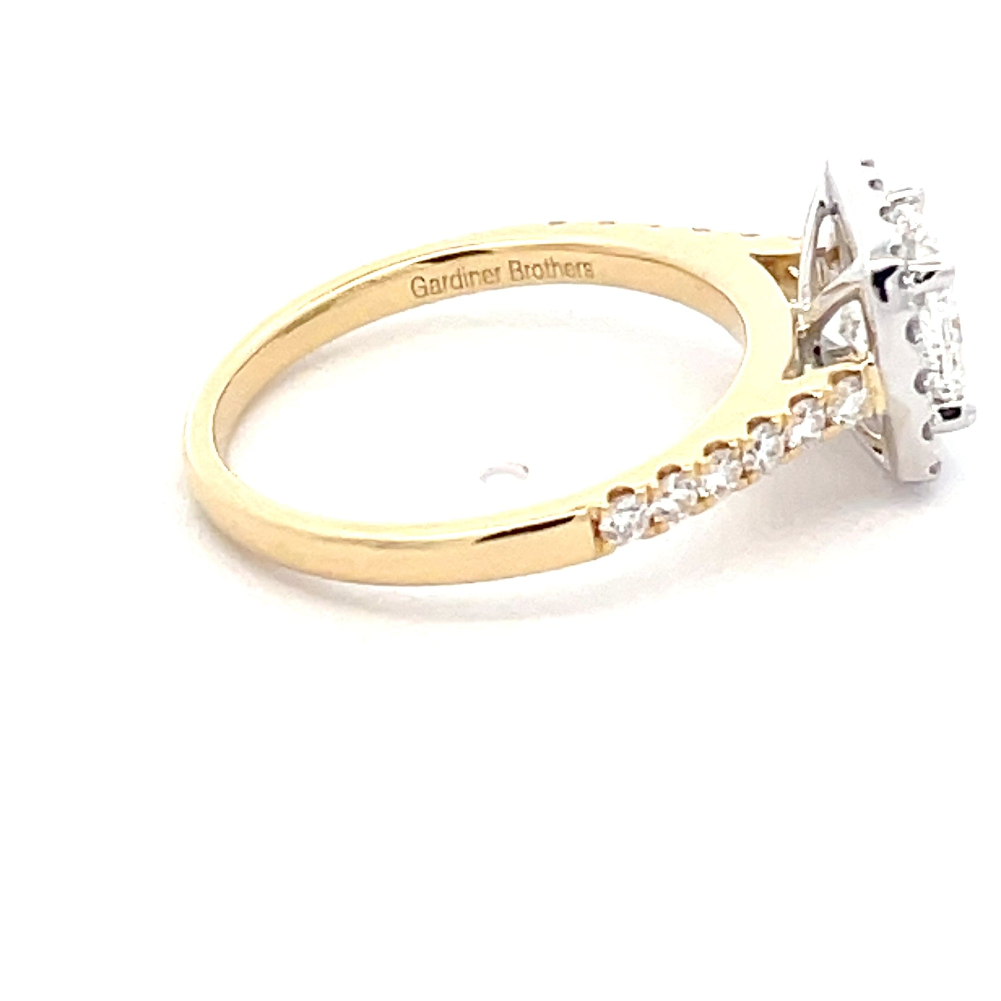 Yellow Gold Cushion Shaped Diamond Halo Cluster Style Ring - 1.51cts Gardiner Brothers