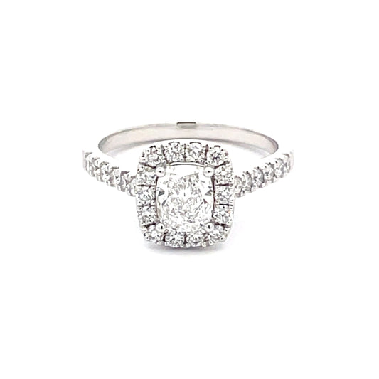 Cushion shaped diamond halo cluster style ring - 1.18cts  Gardiner Brothers   