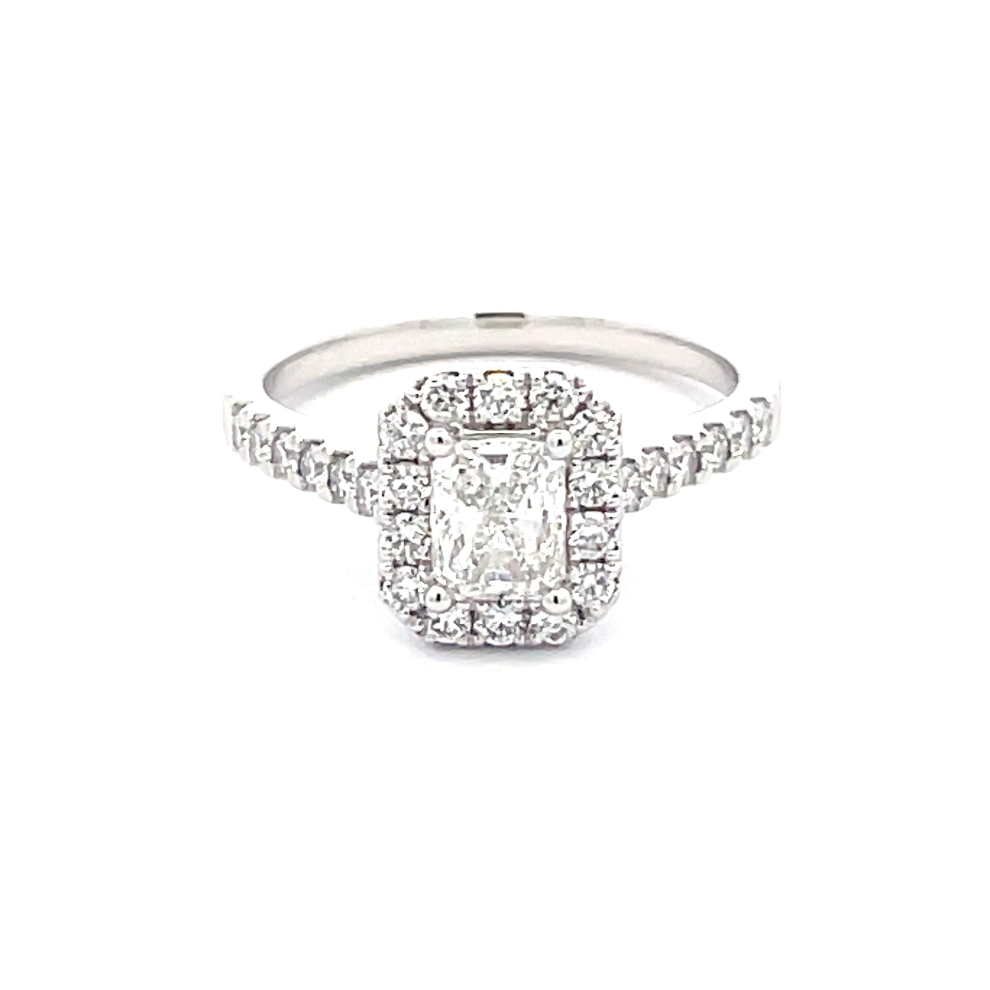 Platinum Radiant Cut Diamond Halo Cluster Style Ring - 1.17cts Gardiner Brothers