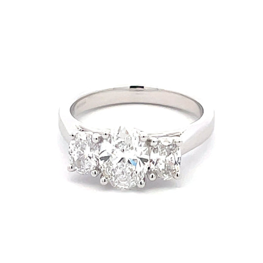 Platinum Oval Shaped Diamond 3 Stone Ring - 1.82cts Gardiner Brothers