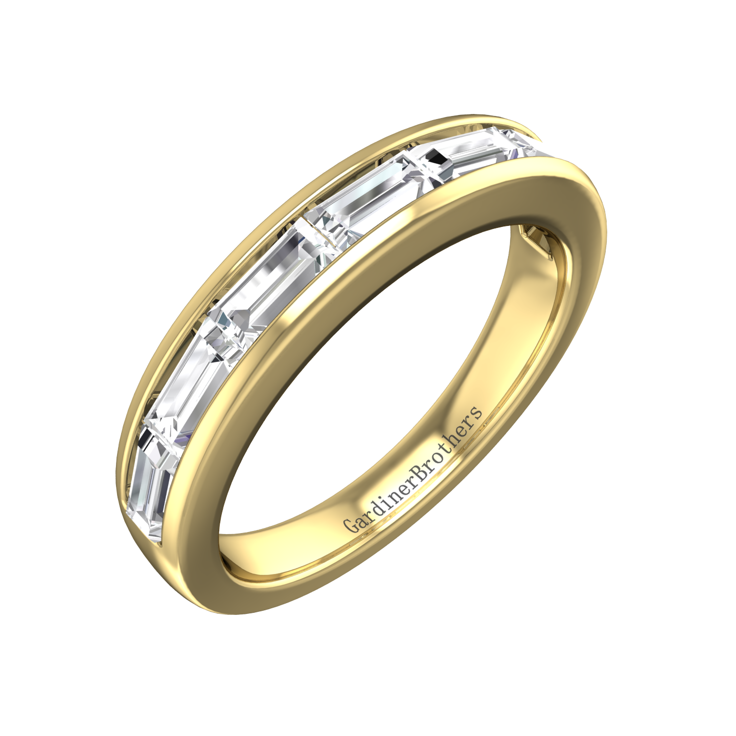 Baguette Cut Diamond channel set Wedding Band gardiner-brothers 0.12cts 18ct Yellow Gold